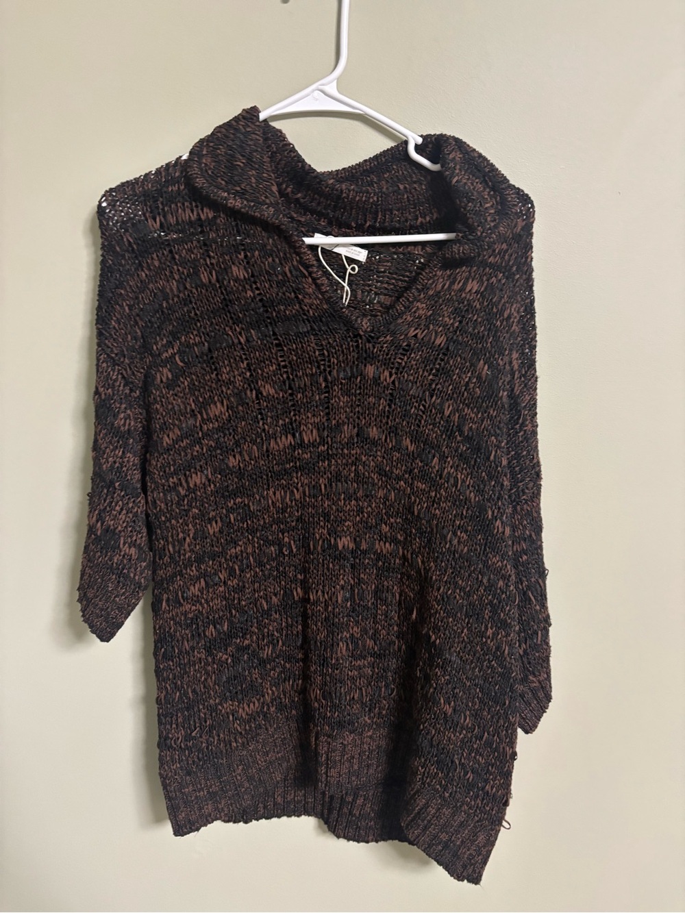 Zara Mens Size Medium Brown Black Textured Knit Oversized Sweater Grunge Bamboo